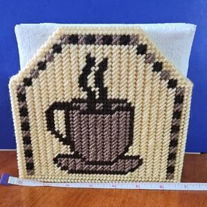 Handcrafted Coffee Cup Napkin Holder - Cream and Brown
